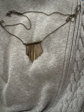 Statement Layered Bar Fringe Necklace - Antique Gold
